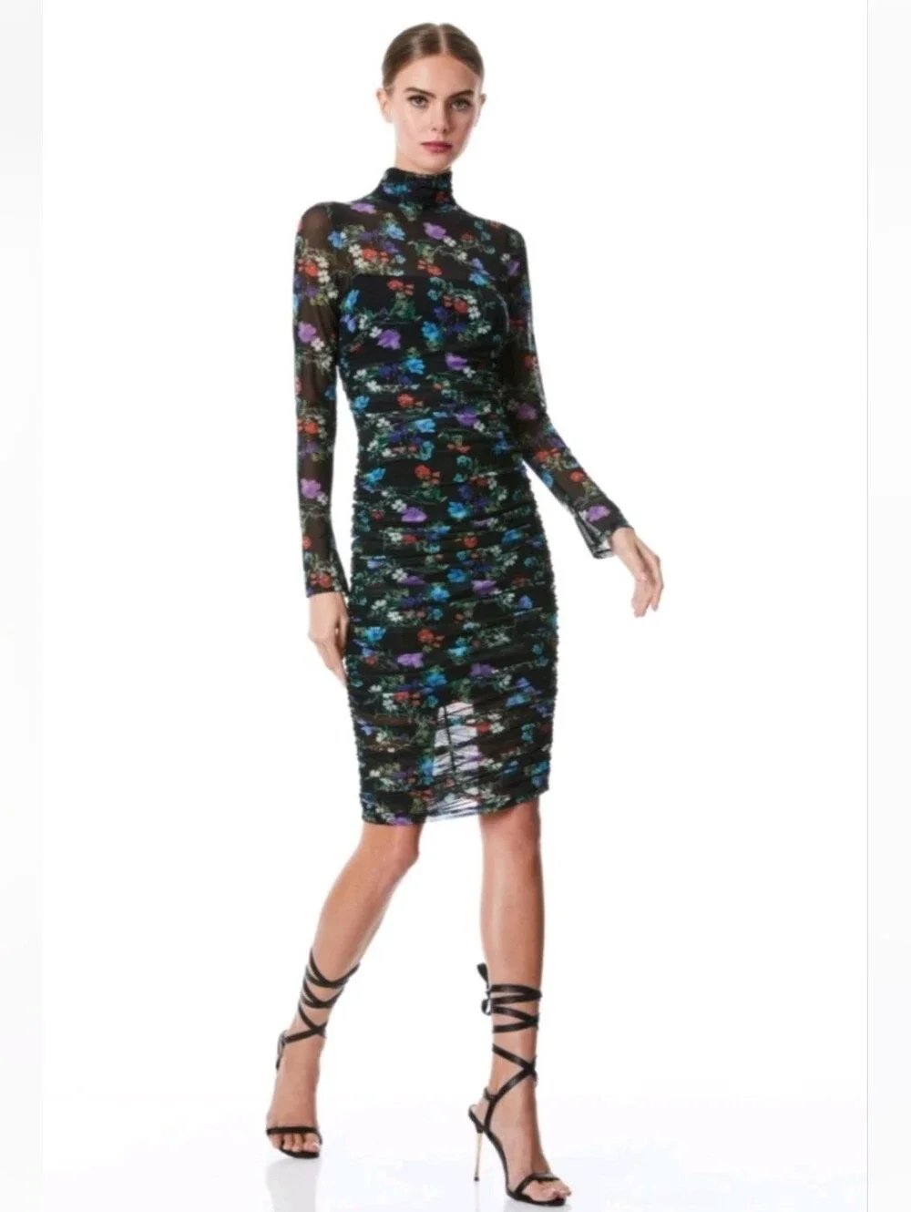 ALICE + OLIVIA DELORA TURTLENECK LONG SLEEVE MIDI DRESS. Size 0 NWT $495